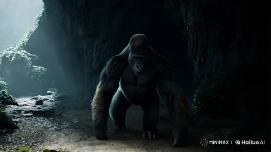 Gorilla Emerges from Shadow into Jungle's Light – AI Generated Video | Hailuo AI