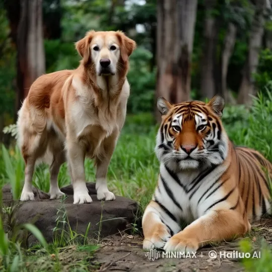 Dog and Tiger Dance in Serene Forest Setting – AI Generated Video | Hailuo AI
