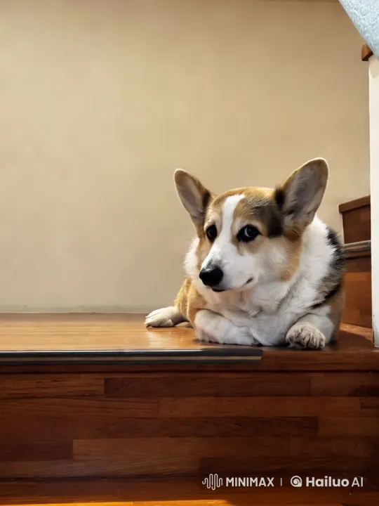 Corgi Expresses Joy on Staircase with Playful Spin – AI Generated Video | Hailuo AI