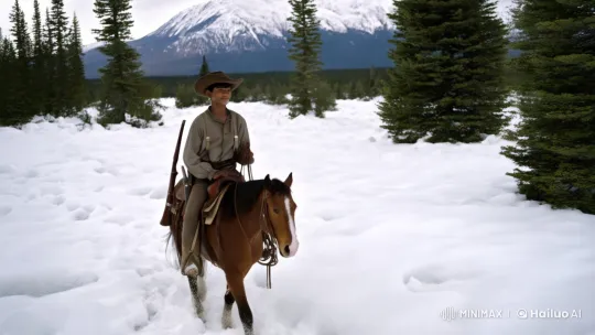 Young Cowboy Braving Snowy Wilderness – AI Generated Video | Hailuo AI