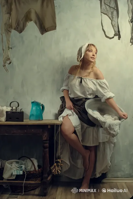 Flirtatious Woman in Rustic Vintage Setting – AI Generated Video | Hailuo AI