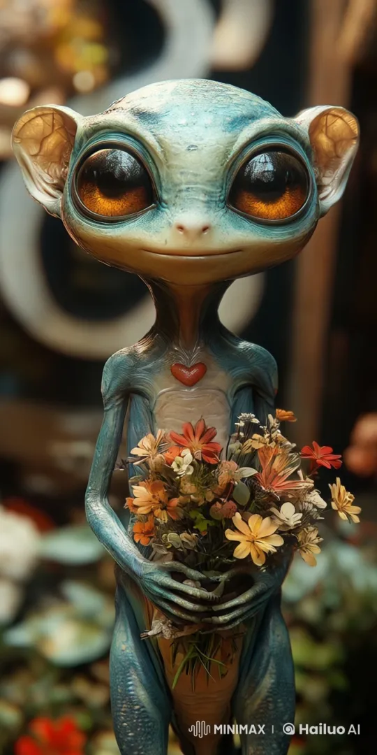 Peaceful Alien in Enchanted Garden with Flowers – AI Generated Video | Hailuo AI