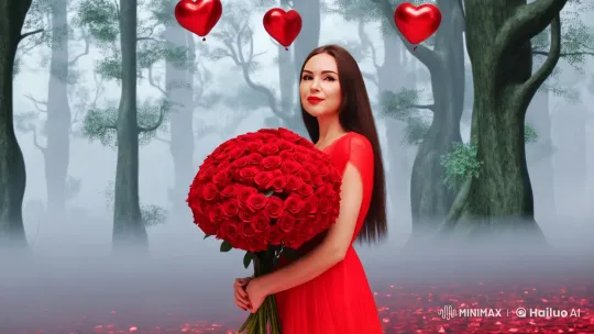 Mystical Forest Romance: Sensual Woman in Red Amidst Roses – AI Generated Video | Hailuo AI