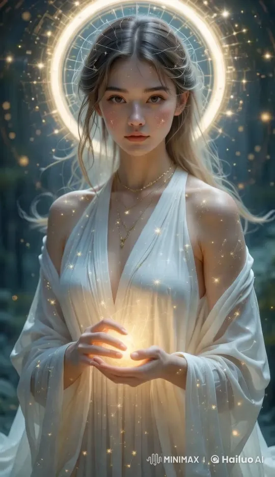 Celestial Weaver in Mystical Forest with Cosmic Aura – AI Generated Video | Hailuo AI