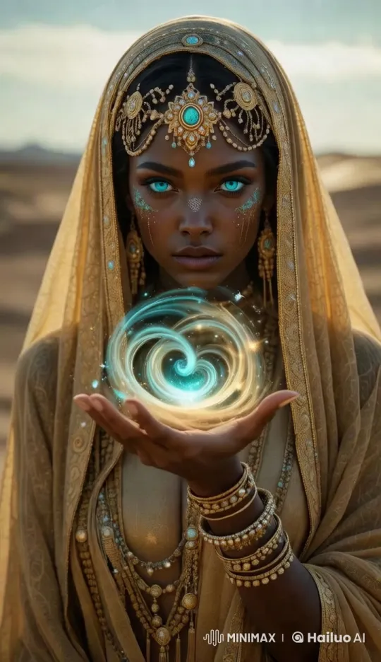 Mystical Woman Conjures Enchanted Sand in Desert Serenity – AI Generated Video | Hailuo AI