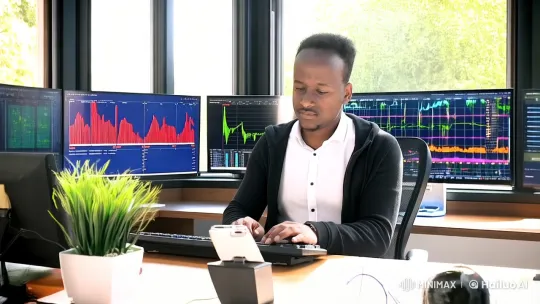 Forex Trader's Focused Morning in Modern Office – AI Generated Video | Hailuo AI