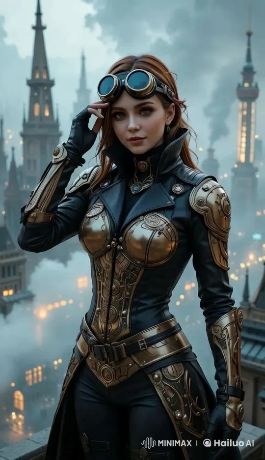 Steampunk Assassin in a Gilded Floating Cityscape – AI Generated Video | Hailuo AI