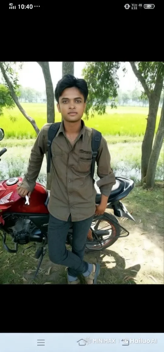 Young Man Reflects by Motorcycle in Serene Nature – AI Generated Video | Hailuo AI