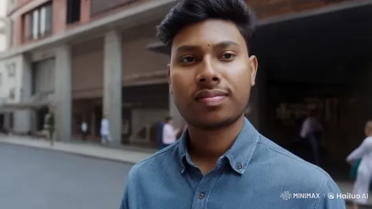 Determined Young Man Strides Through Bustling Urban Street – AI Generated Video | Hailuo AI