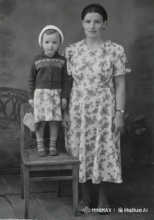 Nostalgic Portrait of Woman and Child in Floral Dresses – AI Generated Video | Hailuo AI