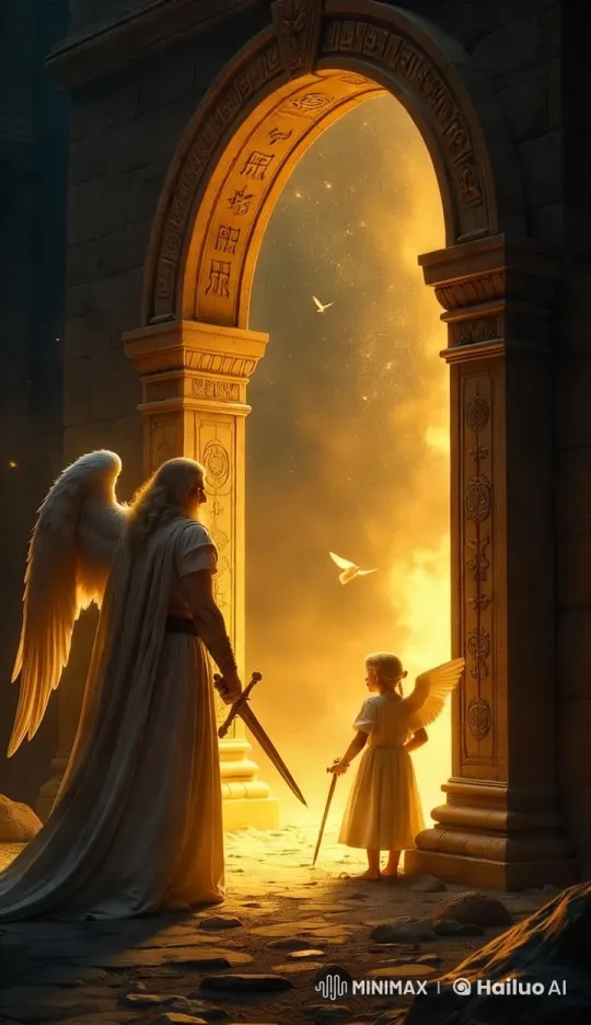 Guardian Angels in Ancient Archway with Divine Light – AI Generated Video | Hailuo AI