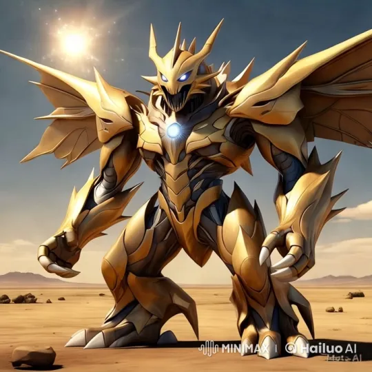 Golden Robot Unleashes Mighty Powers in Desert Scene – AI Generated Video | Hailuo AI