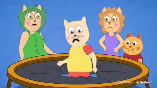 Animated Short: Cat on Trampoline with Friends – AI Generated Video | Hailuo AI