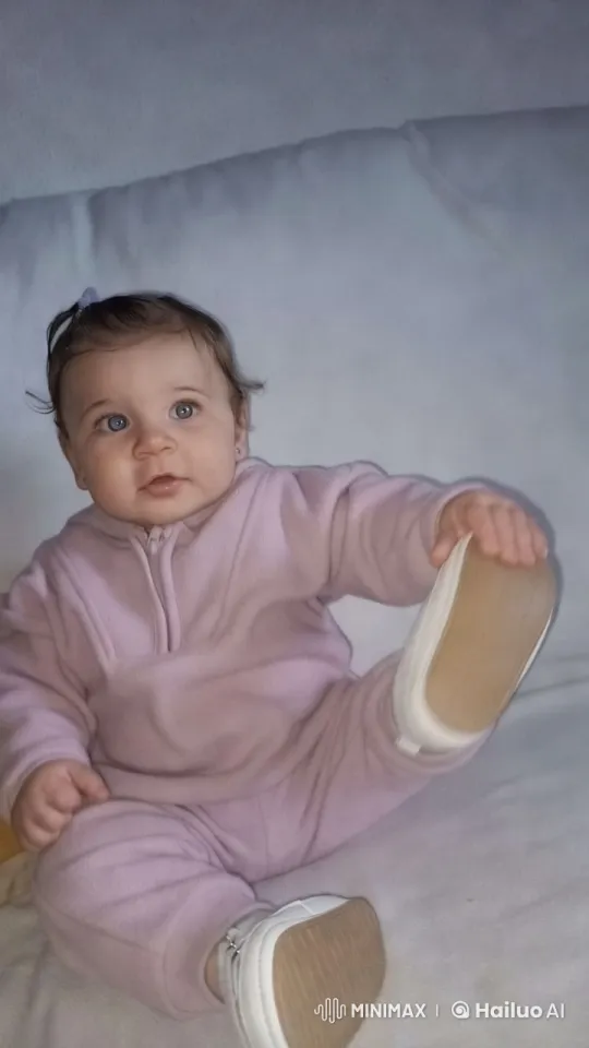 Baby's Gentle Play on White Couch – AI Generated Video | Hailuo AI