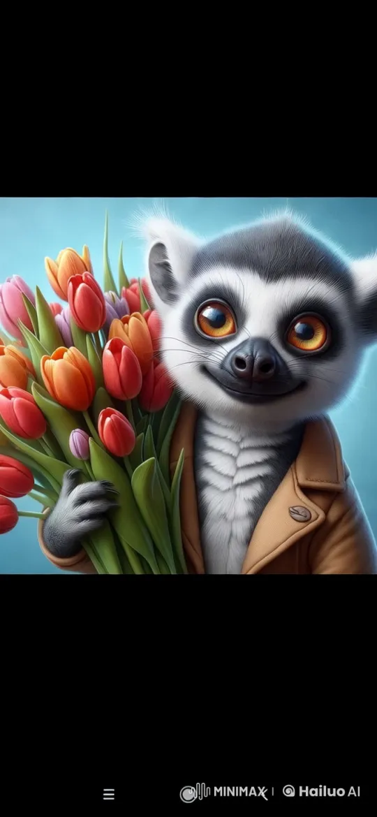 Stylish Character with Vibrant Tulips Bouquet – AI Generated Video | Hailuo AI