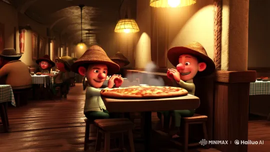 Intimate Pizzeria Scene Captures Whimsical Enjoyment – AI Generated Video | Hailuo AI