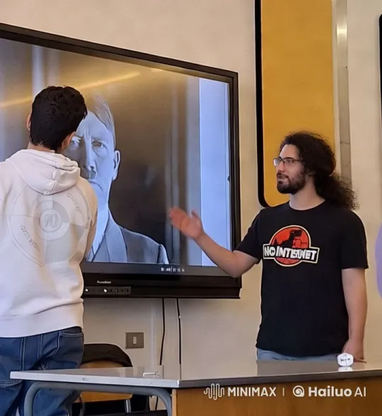 Young Men in Classroom Perform Synchronized Gestures – AI Generated Video | Hailuo AI