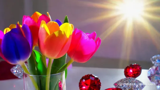 Artistic Video: Vibrant Tulips in Serene Studio Setting – AI Generated Video | Hailuo AI