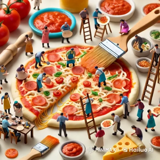 Miniature Workers Craft Giant Pizza with Precision – AI Generated Video | Hailuo AI