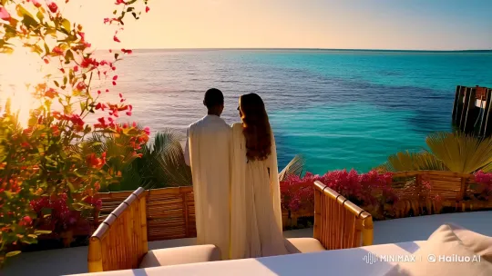 Opulent Serenity: Couple's Intimate Overwater Bungalow Moment – AI Generated Video | Hailuo AI
