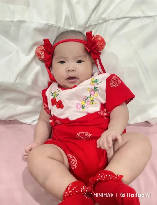 Baby in Red Embroidered Outfit Dancing with Joy – AI Generated Video | Hailuo AI