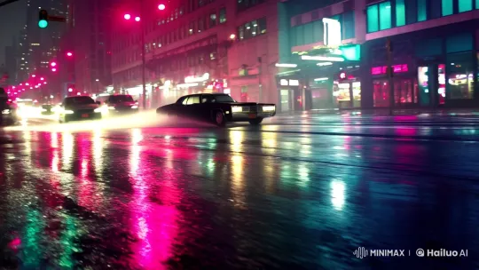 Car Chase Through Rainy City Streets – AI Generated Video | Hailuo AI