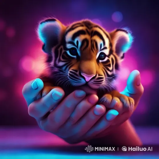 Tender Moments with a Tiger Cub in Dreamy Hues – AI Generated Video | Hailuo AI