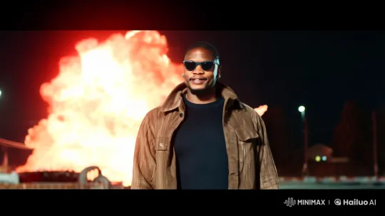 Hero Walks Confidently as Explosion Flares Behind – AI Generated Video | Hailuo AI