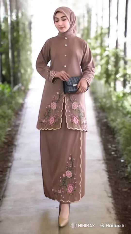 Stylish Woman in Embroidered Outfit on Lush Pathway – AI Generated Video | Hailuo AI