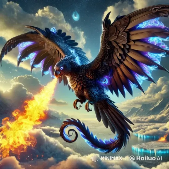 Blue Phoenix Witness to Distant Explosion Over Frozen Lake – AI Generated Video | Hailuo AI