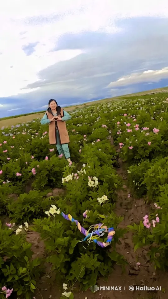 Dancer in a Lush Field with Dramatic Sky – AI Generated Video | Hailuo AI