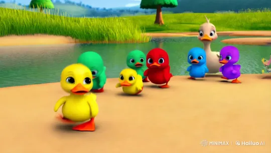 Vibrant Ducklings Reunite with Mother in Realistic Animated Scene – AI Generated Video | Hailuo AI