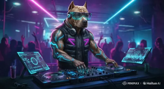Cyberpunk Pitbull DJ in Futuristic Nightclub – AI Generated Video | Hailuo AI
