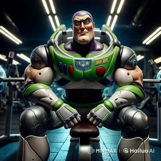 Buzz Lightyear Figure Indulges in Cheeseburger in Dramatic Gym Setting – AI Generated Video | Hailuo AI