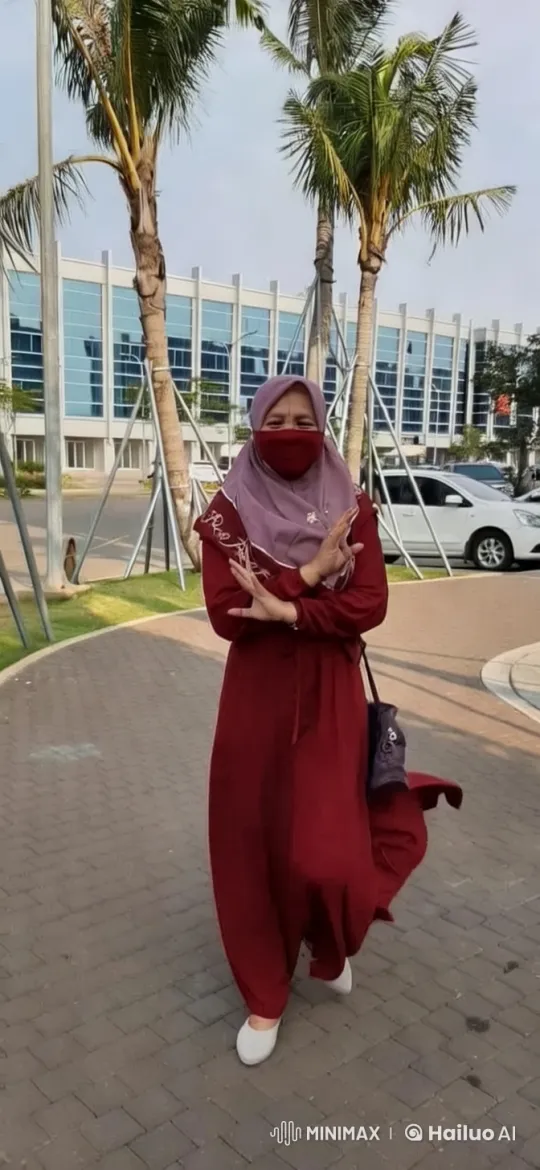Woman in Maroon with Modern Palm Tree Background – AI Generated Video | Hailuo AI