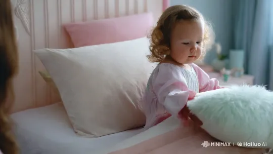 Angel Child Prepares for Peaceful Slumber with Comfy Companion – AI Generated Video | Hailuo AI