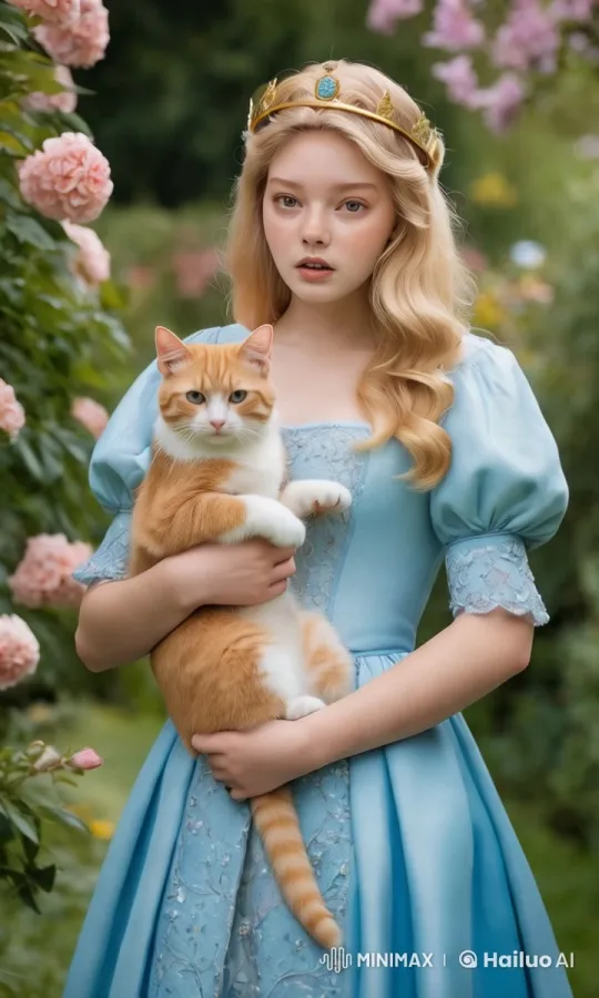 Elegant Girl in Garden with Cat - Serene and Enchanting Moment – AI Generated Video | Hailuo AI
