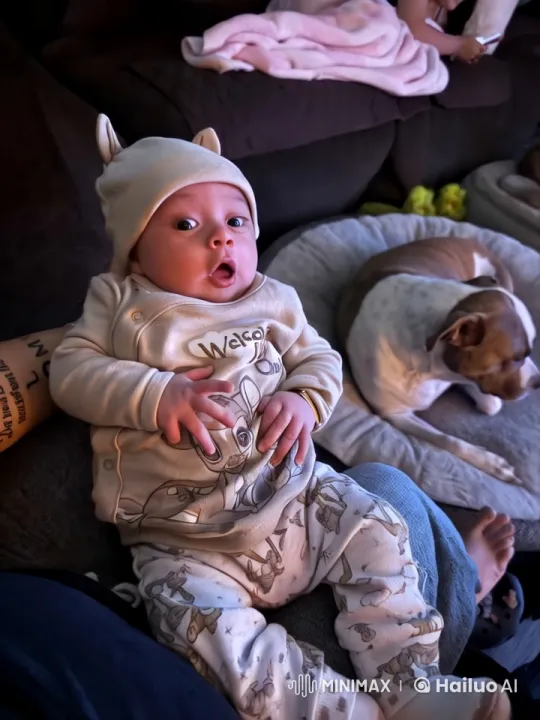 Cozy Indoor Scene with Baby and Dog – AI Generated Video | Hailuo AI