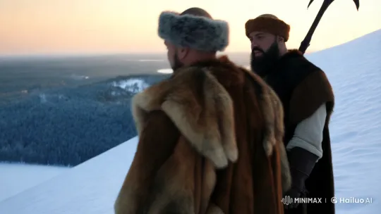 16th-Century Hunters Admire Snowy Valley at Sunrise – AI Generated Video | Hailuo AI