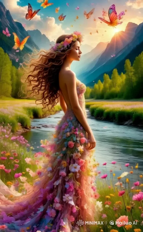 Woman by River: Serene Nature & Golden Light – AI Generated Video | Hailuo AI