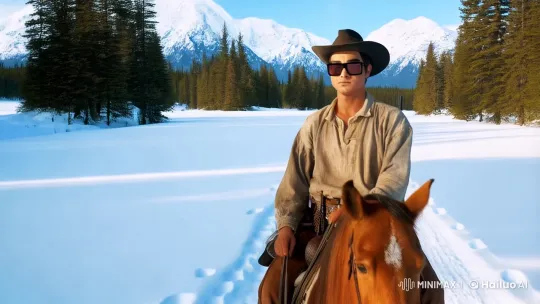 Cowboy's Solitary Journey Through Snowy Wilderness – AI Generated Video | Hailuo AI