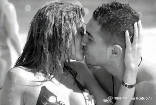 Intimate Couple Embraces on Serene Beach – AI Generated Video | Hailuo AI