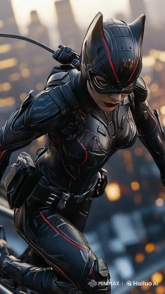 Catwoman in Motion: Dynamic Cityscape Scene – AI Generated Video | Hailuo AI