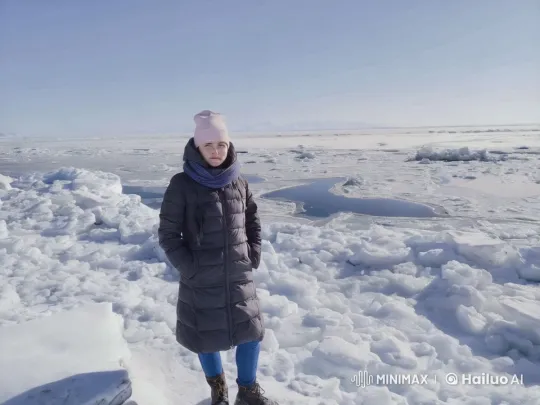 Girl Unaware of Emerging Monster on Frozen Sea – AI Generated Video | Hailuo AI