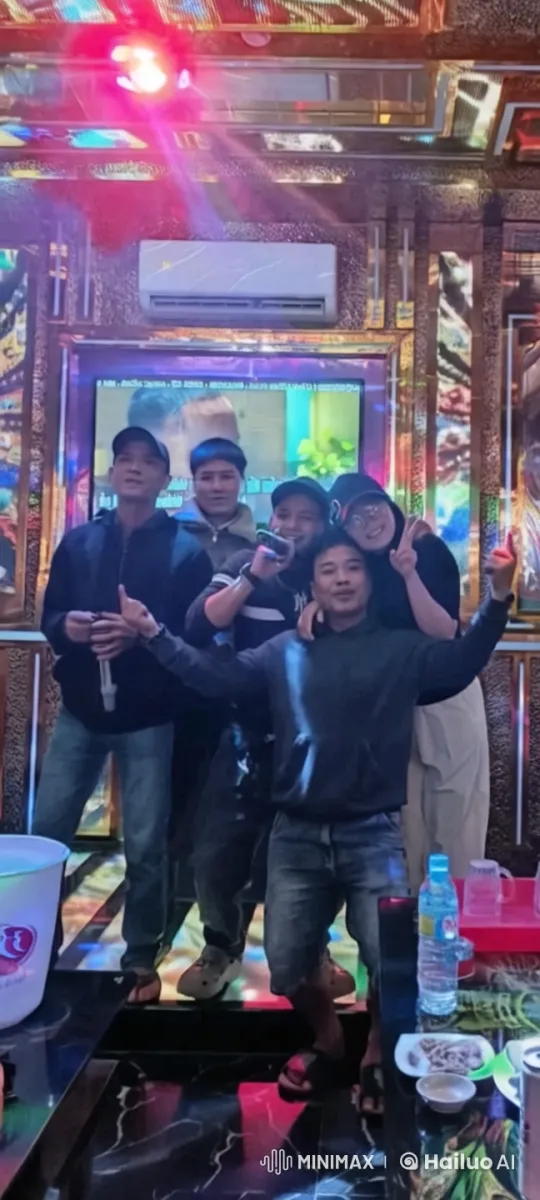 Friends Enjoying Karaoke Night in Colorful Room – AI Generated Video | Hailuo AI