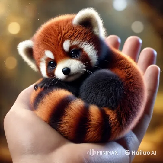 Tiny Red Panda Nestled in a Human Hand – AI Generated Video | Hailuo AI