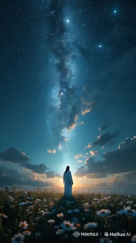 Jesus Prays in Tranquil Night Sky – AI Generated Video | Hailuo AI