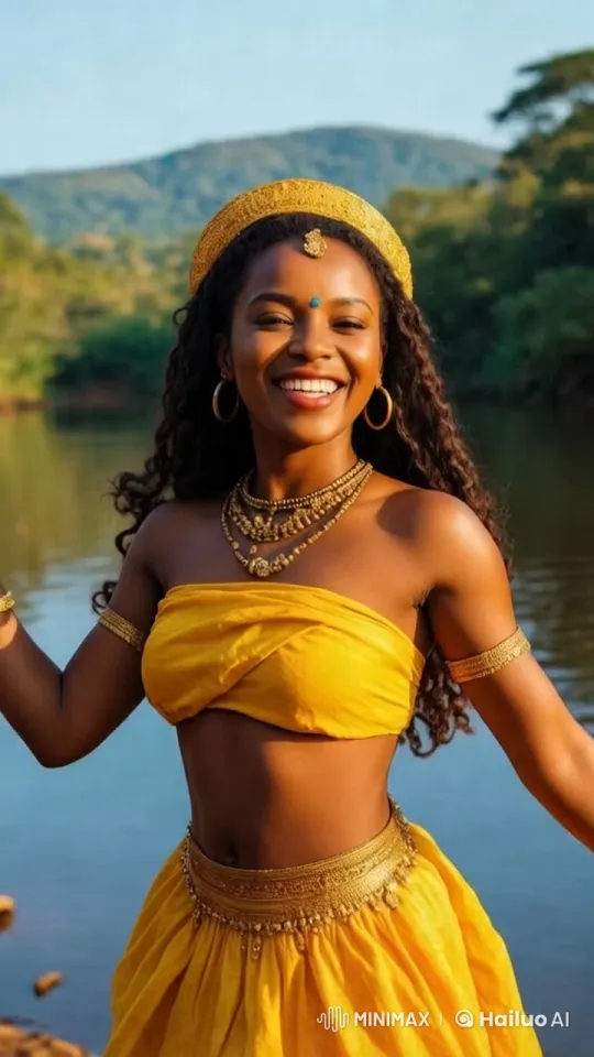 African Serenity: Sensual Dance by the River – AI Generated Video | Hailuo AI