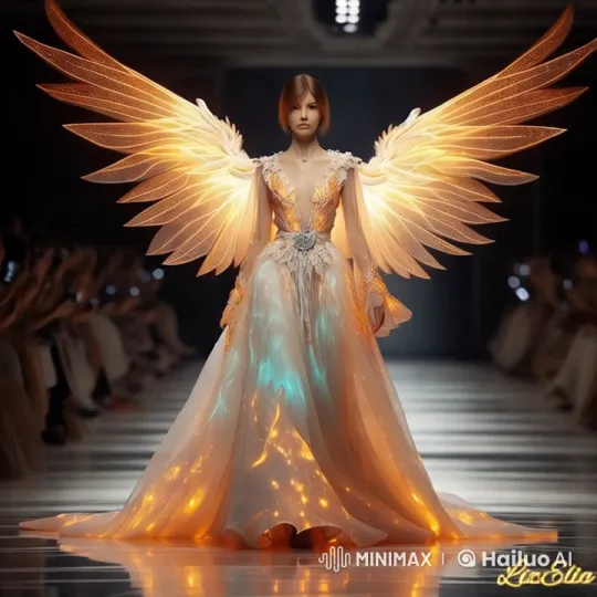Graceful Walk: Enchanting Runway with Luminous Wings – AI Generated Video | Hailuo AI