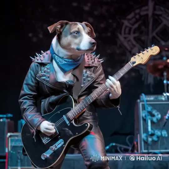 Rockstar Dog Plays Satriani Guitar Solo – AI Generated Video | Hailuo AI